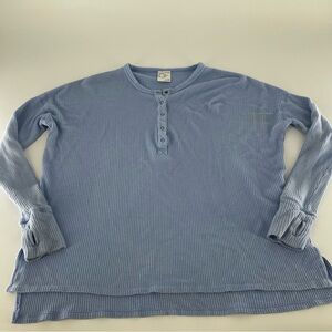 Aerie Blue Waffle Knit Stretch Thermal Top